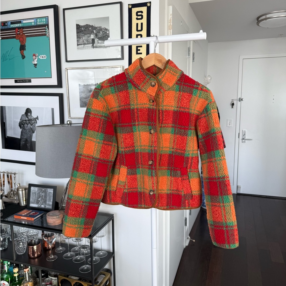 Cider Plaid Teddy Jacket - Red, Green, Orange